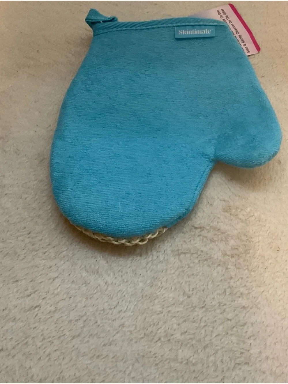 Exfoliating Bath Mitt - Light Blue and Cream
